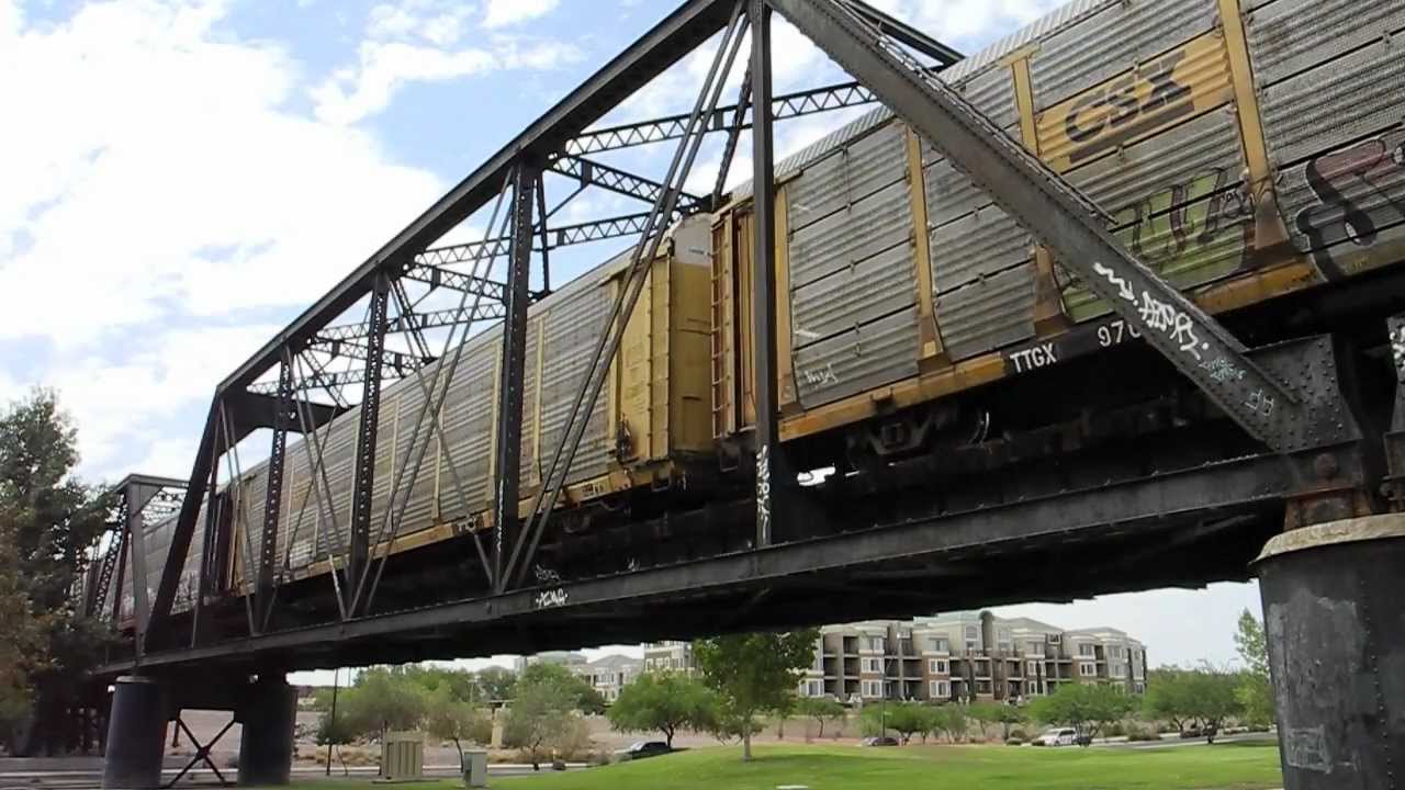 Union Pacific Automobile Carrier Freight Train over Railroad Bridge