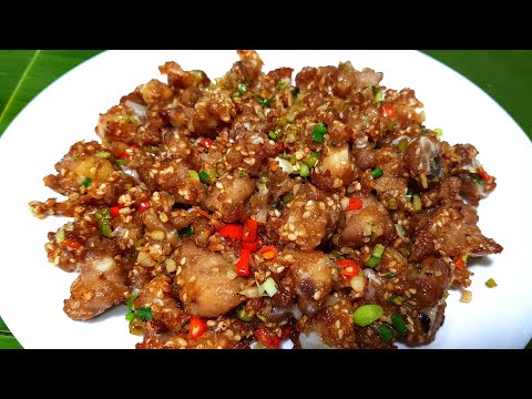 901 เอ็นข้อไก่ทอดคั่วพริกเกลือ เอ็นข้อไก่ทอดกรุบกรอบ คั่วพริกเกลือหอมๆ deep fried chicken tendons