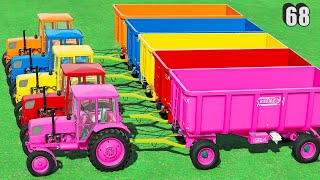 Transporting & Harvesting Wood Chips With Mini Ursus Tractor Cutting Colored Tree & Poplar