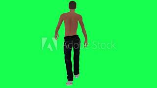 Slender Half Naked Addicted Man On Green Screen Moving Forward From Back Angle 3D Render Chroma Key