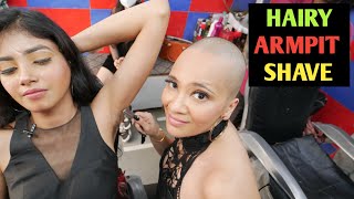 Hairy armpit shave in barber shop | Straight razor India | Indian women underarm