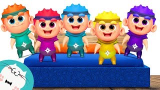 Five Little Ninja Kids Jumping on the Bed - Nursery Rhyme Song for Children