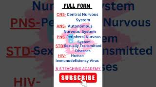 Full Form Of Cns, Ans, Pns, Std, Hiv