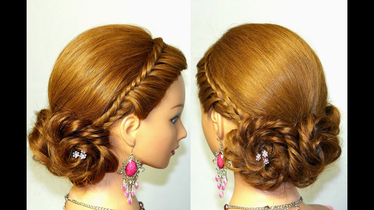 Prom, bridal hairstyles for long hair. Braided updo - YouTube