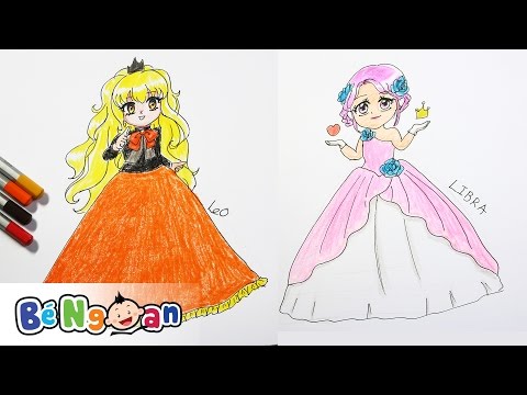 Hướng Dẫn Bé Tập Vẽ Và Tô Màu Công Chúa Cung Sư Tử Và Cung Thiên Bình ~ Drawing Leo and Libra Prince