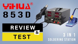 Yiuha 853D - 3 In 1 Soldering Station Hothair Rework Gun Soldering Iron Adjustable Power Supply