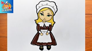How To Draw A Pilgrim Girl Step By Step