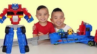 Transformers Rescue Bots Flip Racers Optimus Prime Race Track Unboxing Fun With CKN Toys