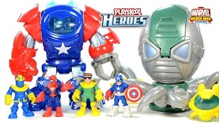 Captain America Space Command Armor vs Thanos & Spider-Man vs Doc Ock's Octo-Mech Playskool Heroes