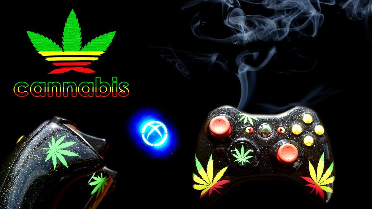 Custom Airbrush Painted Black Sparkle Rasta Cannabis Weed Leaf Xbox