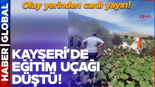Son Daki̇ka Kayseride Eğitim Uçağı Düştü Olay Yerinden Canlı Yayın