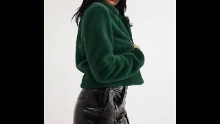 Zip Front Vinyl Leggings And Faux Fur Boxy Jacket