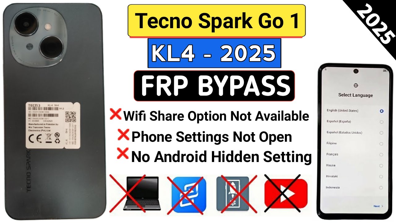 Tecno Spark Go 1 (KL4) FRP Bypass Android 14 Without PC Tecno Spark Go 1 (KL4) FRP Bypass Android 14 Without PC