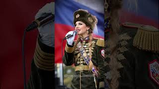Beautiful Russian Female Soldier Wearing Traditional Outfits Sings Katyusha