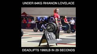 UNDER 64KG RHIANON LOVELACE DEADLIFTS 1990LB IN 29 SECONDS #SHORTS