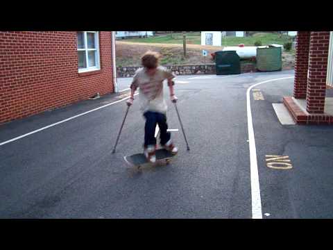 kid on crutches skateboards better than you