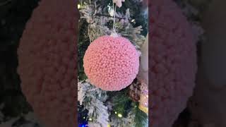 Bola De Natal Rosa Flocada Com Glitter