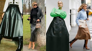 Twilight Flow A-Line Leather Midi Skirt With Soft Pleats And Subtle Shine