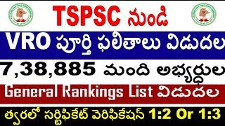 VRO General Rankings list Released from TSPSC For all Aspirants By SRINIVASMech
