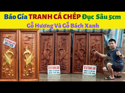🔴BÁO GIÁ | Tranh Cá Chép - Lý Ngư Vọng Nguyệt Gỗ Hương,Gỗ Bách Xanh Dày 7cm Siêu To