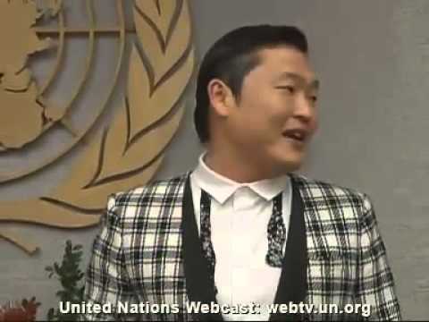 Secretary-General Ban Ki-moon and PSY, Korean singer