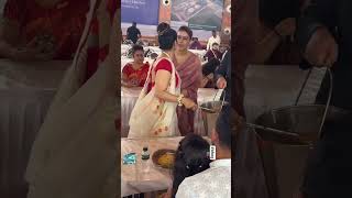 Tanisha Mukherjee Serving Bhog And Joining Her Is Kajol Cousin Samrat At Their Ancestral