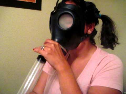 Smoking fetish heavy face blowing gas mask