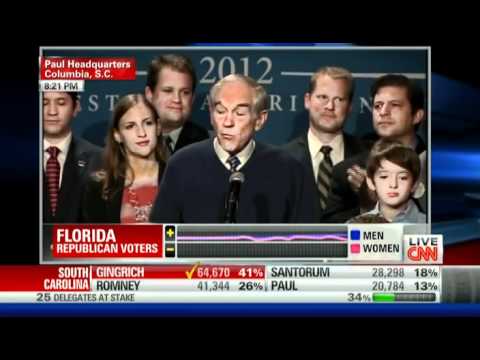 Ron Paul speech after South Carolina Primary CNN 1/21/12