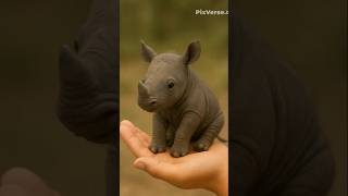 Tiny Rinoserros Is Sits On Human Hand Jungle