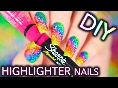 DIY Sparkly Highlighter Rainbow nails!!! - YouTube