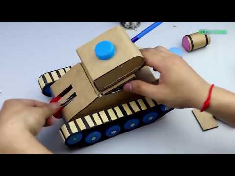 tự làm đồ chơi xe tăng bằng giấy chạy pin | đồ chơi trẻ em