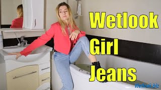 Wetlook Girl Jeans | Wetlook Leather Boots | Wetlook Girl In Bathtub