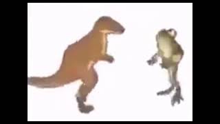 Frog and dinosaur dance to cursed christmas music meme template.