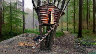 Building The Biggest And Coziest Treehouse. Bushcraft. Survival Shelter. Forest Cabin