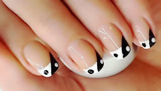 Lady Cherry Viyou Black And White French Manicure Yin Yang Nail Art Designs Tutorial