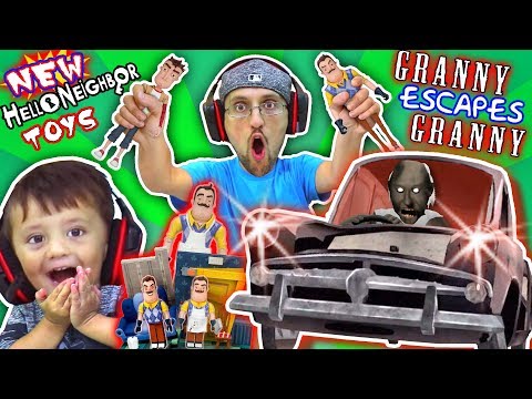 GRANNY gives HELLO NEIGHBOR TOYS to FGTEEV & She plays GRANNY 2! (Car Escape Ending)