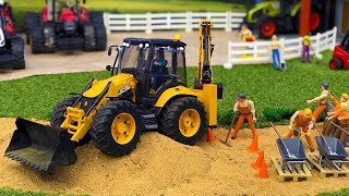 BRUDER TOYS  for KIDS | Tractor JCB 5CX for CHILDREN works at road!