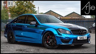 Mercedes C63 AMG Wrapped Blue Chrome For Kez The Guru