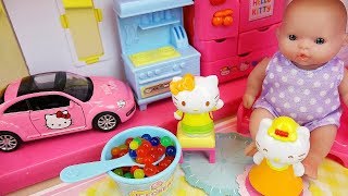 Hello Kitty and baby doll house toys play Hello Kitty and baby doll house toys play