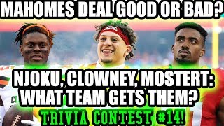 Mahomes vs Wilson, Mostert wants trade, Clowney returns, Njoku's next team? TRIVIA CONTEST#14!