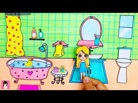 Ngôi nhà búp bê giấy #7- PHÒNG TẮM / MINIATURE DOLLHOUSE PAPER BATHROOM/ Ami DIY