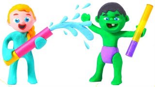 SUPERHERO BABIES HAVE FUN WITH WATER ❤ Spiderman, Hulk & Frozen Elsa Play Doh Cartoons For Kids