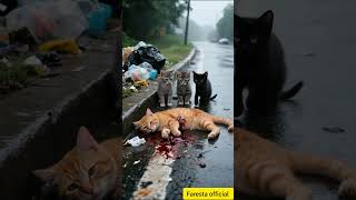 Anak-Anak Kucing Menangis Di Samping Induknya Yang Tertabrak