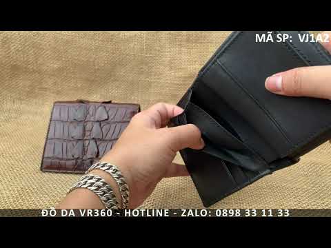 Ví Cá Sấu Đứng Nam 1 Mặt Gai Đuôi Đen VJ1A2