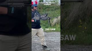 Shooting 249 Saw One Handed, Rambo Style! Columbia War Machine   #Shorts