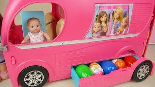 Baby doll pink bus car toy and surprise eggs baby Doli picnic play Baby doll pink bus car toy and surprise eggs baby Doli picnic play