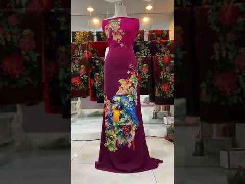 Vải Áo Dài Nhung Nhât Đính Đá Cao Cấp Theo Hình Chim Két Shop Vải Áo Dài My My