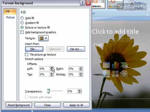 to set a picture as a slide background in Microsoft PowerPoint 2007.