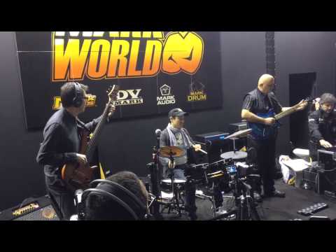 Alain Caron, Damien Scmitt, and Frank Gambale at Musikmesse