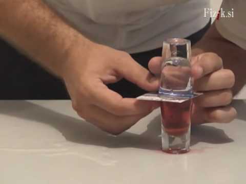 Wine and water exchange places - physics experiment